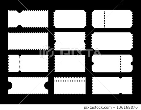 Tickets big set. Vintage, retro ticket concert, festival event, movie theater flat coupons. Admit one tickets. Digital flat icons samples. Empty templates. Ticket simple patterns. Blank backgrounds. 136169870
