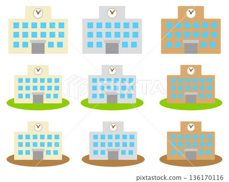 Simple school building illustration material set 2 136170116