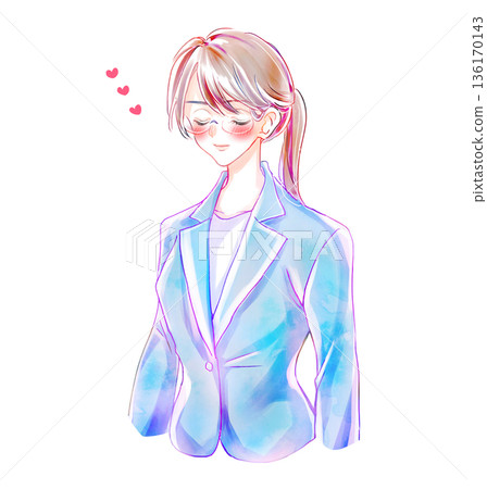 嚴肅的商人，閉著眼睛，面帶微笑，充滿愛意 136170143