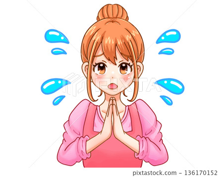 可愛家庭主婦道歉的插畫素材 2 136170152