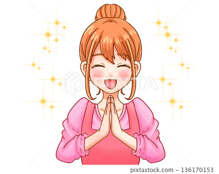 一位笑容燦爛、幸福快樂的可愛家庭主婦的插畫素材 136170153