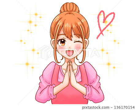 插畫素材：一位可愛的家庭主婦眨眼問話 136170154