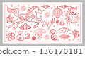 Whimsical Chinese New Year horse set hand draw with lanterns and lucky symbols.  136170181