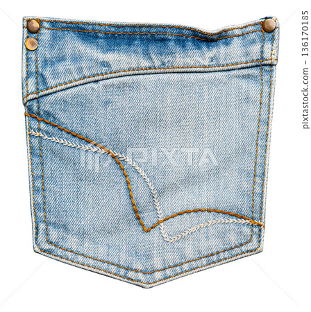 Denim blue jean pocket with golden stitching and rivets Denim blue jean pocket with golden stitching and rivets 136170185