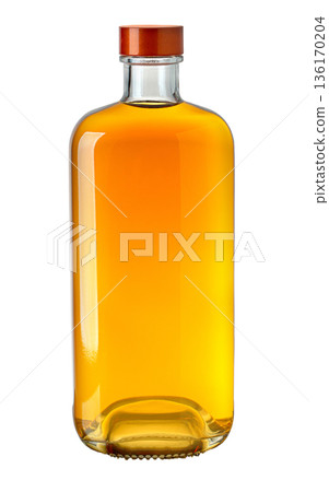 Whiskey or bourbon bottle against white background 136170204