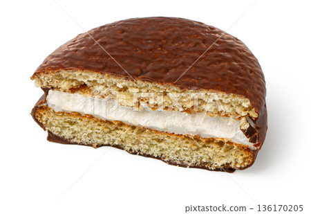 Choco pie halves showing marshmallow and biscuit layers 136170205