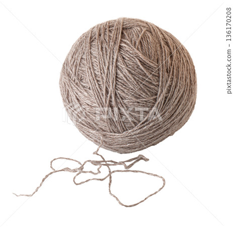 Brown wool yarn ball unwinding for knitting craft 136170208