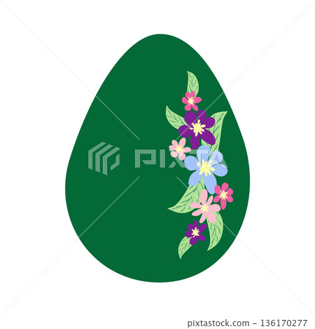 Easter egg with floral ornament, folk ornate illustration. Happy easter hand painted egg for spring holiday cards, tags 136170277