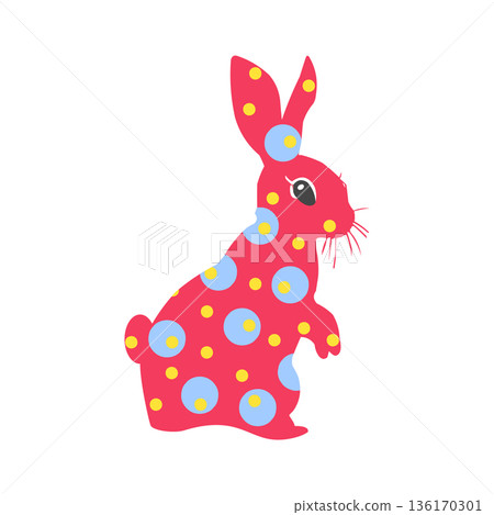 A cute Easter bunny in the style of Russian Dymkovo toys. Happy bunny cartoon characters. A cute Easter bunny in the style of Russian Dymkovo toys. Happy bunny cartoon characters. 136170301