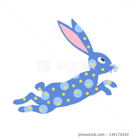 A cute Easter bunny in the style of Russian Dymkovo toys. Happy bunny cartoon characters. A cute Easter bunny in the style of Russian Dymkovo toys. Happy bunny cartoon characters. 136170302