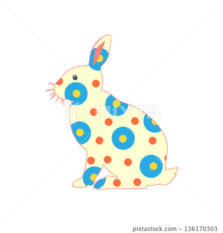 A cute Easter bunny in the style of Russian Dymkovo toys. Happy bunny cartoon characters. A cute Easter bunny in the style of Russian Dymkovo toys. Happy bunny cartoon characters. 136170303