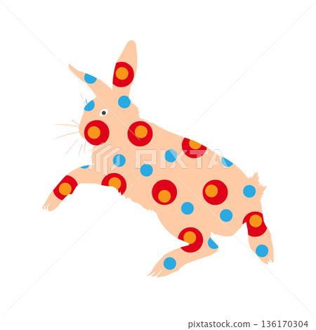 A cute Easter bunny in the style of Russian Dymkovo toys. Happy bunny cartoon characters. A cute Easter bunny in the style of Russian Dymkovo toys. Happy bunny cartoon characters. 136170304