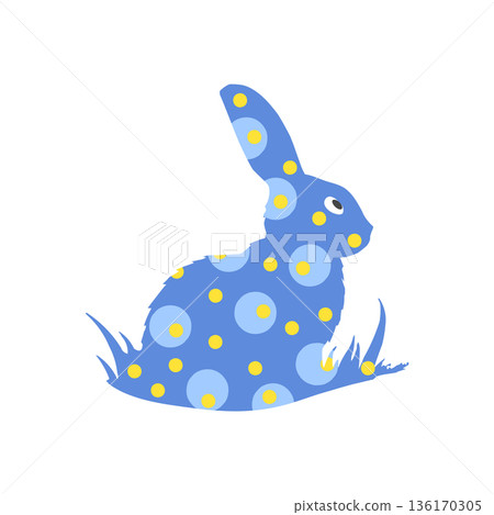 A cute Easter bunny in the style of Russian Dymkovo toys. Happy bunny cartoon characters. A cute Easter bunny in the style of Russian Dymkovo toys. Happy bunny cartoon characters. 136170305