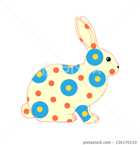 A cute Easter bunny in the style of Russian Dymkovo toys. Happy bunny cartoon characters. A cute Easter bunny in the style of Russian Dymkovo toys. Happy bunny cartoon characters. 136170310