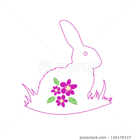 Cartoon character of happy bunny couples with Easter flowers. Kawaii hares for Eastery card, sticker, banner, package design. Vector illustration Cartoon character of happy bunny couples with Easter flowers. Kawaii hares for Eastery card, sticker, banner, package design. Vector illustration 136170337
