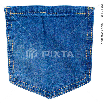 Blue jeans denim pocket with visible stitching texture Blue jeans denim pocket with visible stitching texture 136170361