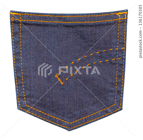 Blue jeans back pocket with orange stitching on transparent background Blue jeans back pocket with orange stitching on transparent background 136170385