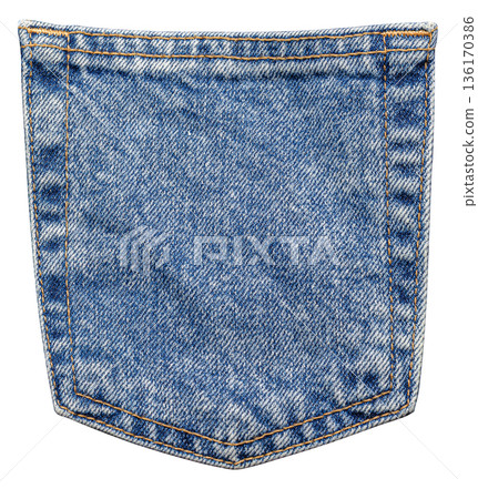 Blue jeans denim pocket with orange stitching Blue jeans denim pocket with orange stitching 136170386