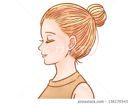 成年女性側面插圖,髮型為髮髻 2 成年女性側面插圖,髮型為髮髻 2 136170543