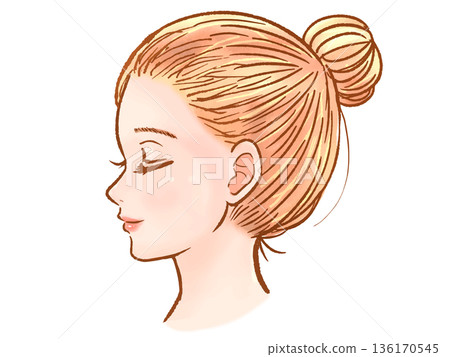 成年女性側面插圖,髮型為髮髻 4 成年女性側面插圖,髮型為髮髻 4 136170545