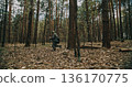 German soldier running with rifle through forest during WWII reenactment German soldier running with rifle through forest during WWII reenactment 136170775