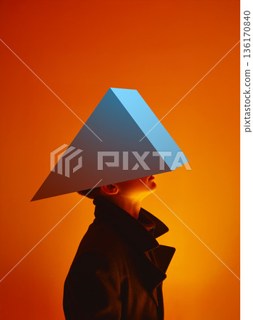 Conceptual composition futuristic portrait with abstract headwear. Conceptual composition futuristic portrait with abstract headwear. 136170840