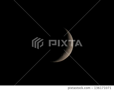 Beautiful Crescent Moon on dark Night sky. Half moon in growing phase 136171071