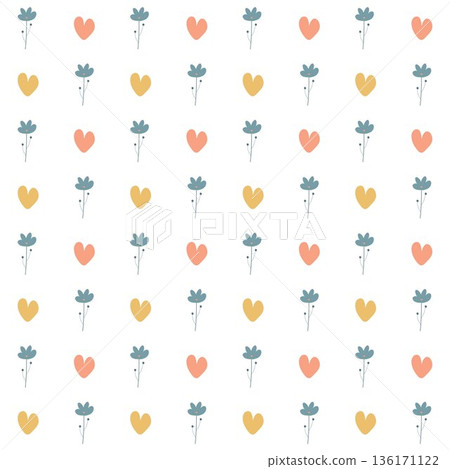 Seamless pattern colorful pastel hearts and flowers 136171122