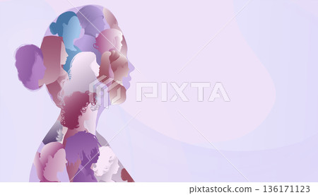 Multicultural women silhouettes forming a female profile representing diversity identity and inclusion 136171123