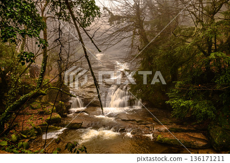 A foggy and rainy day at Su Uctu Waterfall Nature Park. 136171211