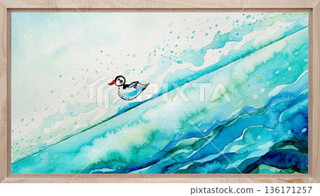 水彩插畫:一隻鴨子乘風破浪 水彩插畫:一隻鴨子乘風破浪 136171257