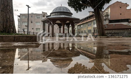 The tower and mosque in Tophane Square, Bursa. 136171275