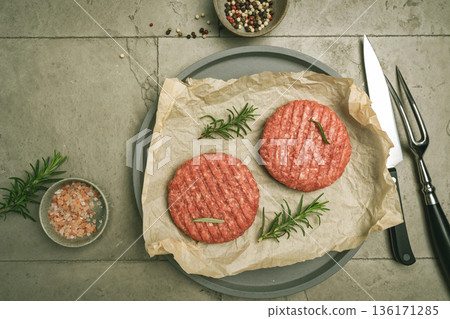Raw steak burgers 136171285