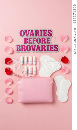 Galentines Day period care flat lay with empowering slogan 136171306