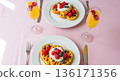 Galentines Day romantic breakfast with heart waffles and mimosa 136171356