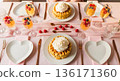 Galentines Day brunch table with waffles and champagne 136171360