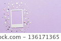 Galentines Day photo frame with pastel stars on purple background 136171365