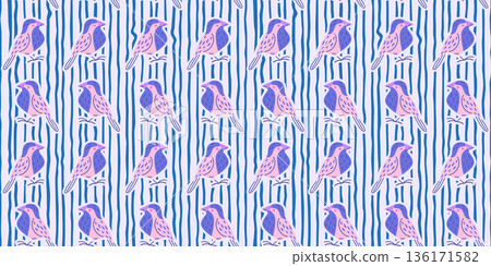 Pastel Spring Bird Seamless Pattern 136171582