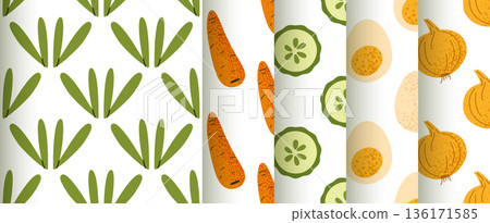 Spring Salad Seamless Pattern Set Spring Salad Seamless Pattern Set 136171585