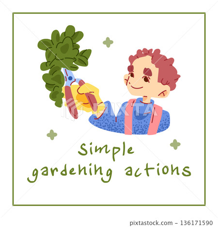 Character Pruning Plants Gardening Scene Character Pruning Plants Gardening Scene 136171590