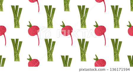 Radish Leek Seamless Vegetable Pattern 136171594