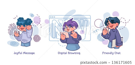 Digital Communication Character Set Illustration 136171605