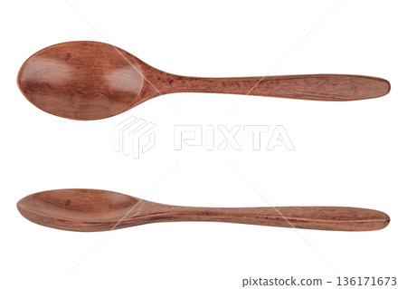 Brown wooden spoon, isolated on white background 136171673