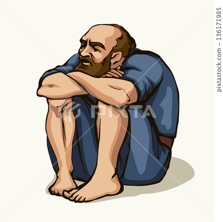 Vector drawing. Man sitting on the ground Vector drawing. Man sitting on the ground 136171985
