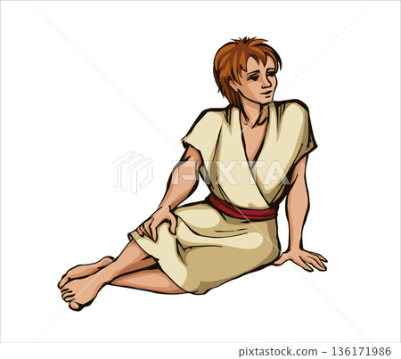 Vector drawing. Man sitting on the ground Vector drawing. Man sitting on the ground 136171986