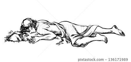 Vector drawing. Man laying on the ground Vector drawing. Man laying on the ground 136171989