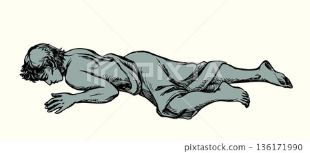 Vector drawing. Man laying on the ground 136171990
