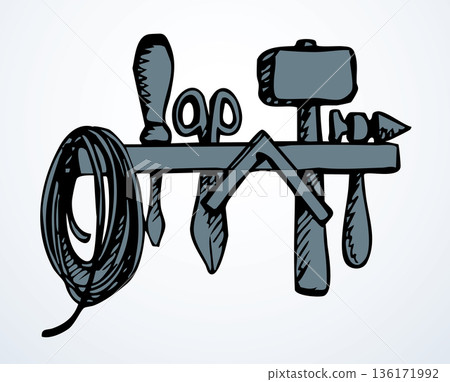 Vector illustration of tools in a workshop. Vector illustration of tools in a workshop. 136171992
