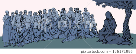 Vector drawing. Jesus teaching people 136171995