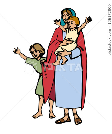 Mother with kids. Vector drawing Mother with kids. Vector drawing 136172000